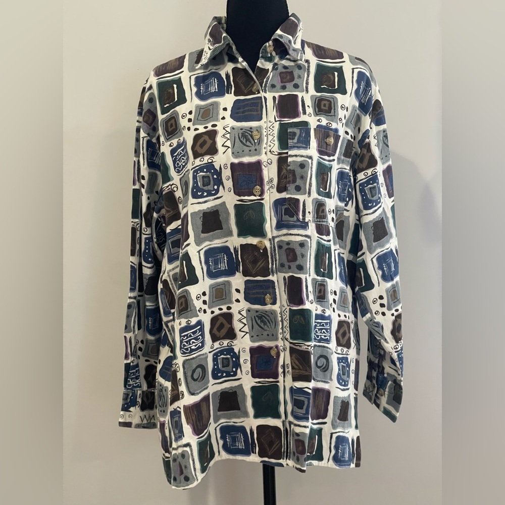 Krazy‎ Kat M Patterned Button-Up Shirt Long Sleeve 100% Cotton 616